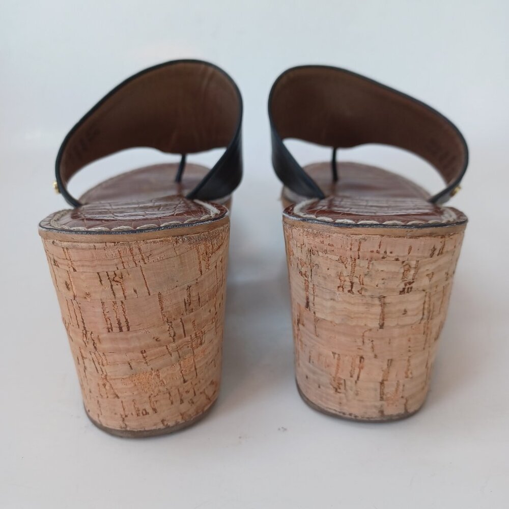 Sam Edelman Cork Wedge Sandals Black Leather Roy 3D Platform Shoes Womens 8.5 - Picture 5 of 15